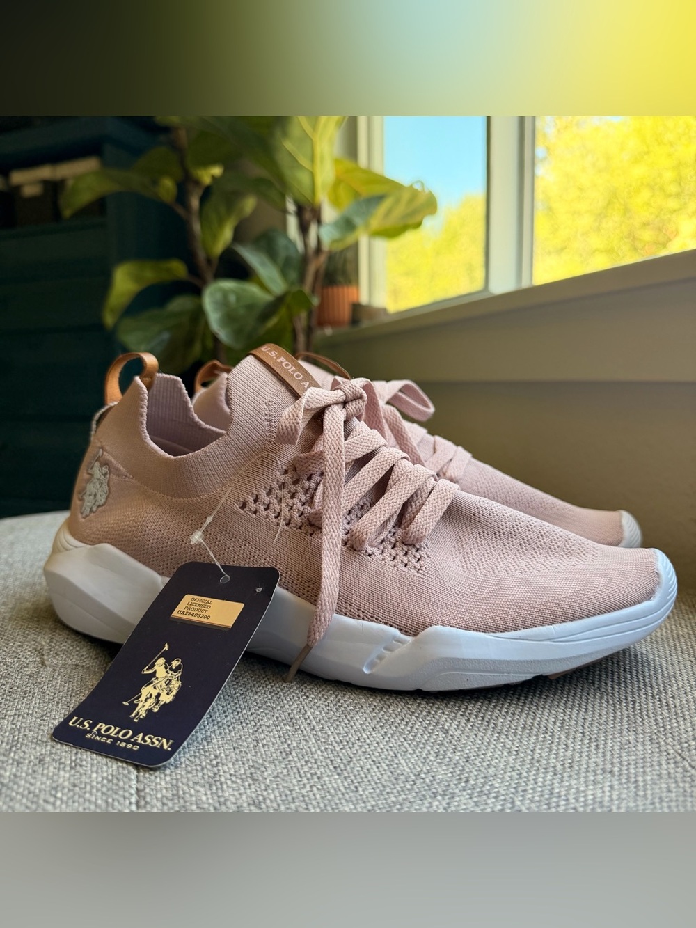 U.S. Polo Assn. Women's Knit Lace-Up Sneakers in dusty Pink and White